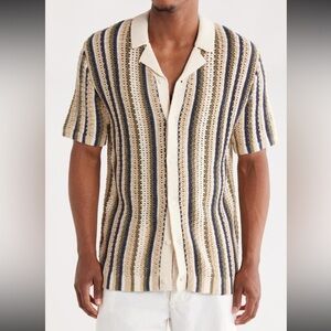Jason Wu Men’s Stripe Open Stitch Camp Shirt – Size Small – New With Tags